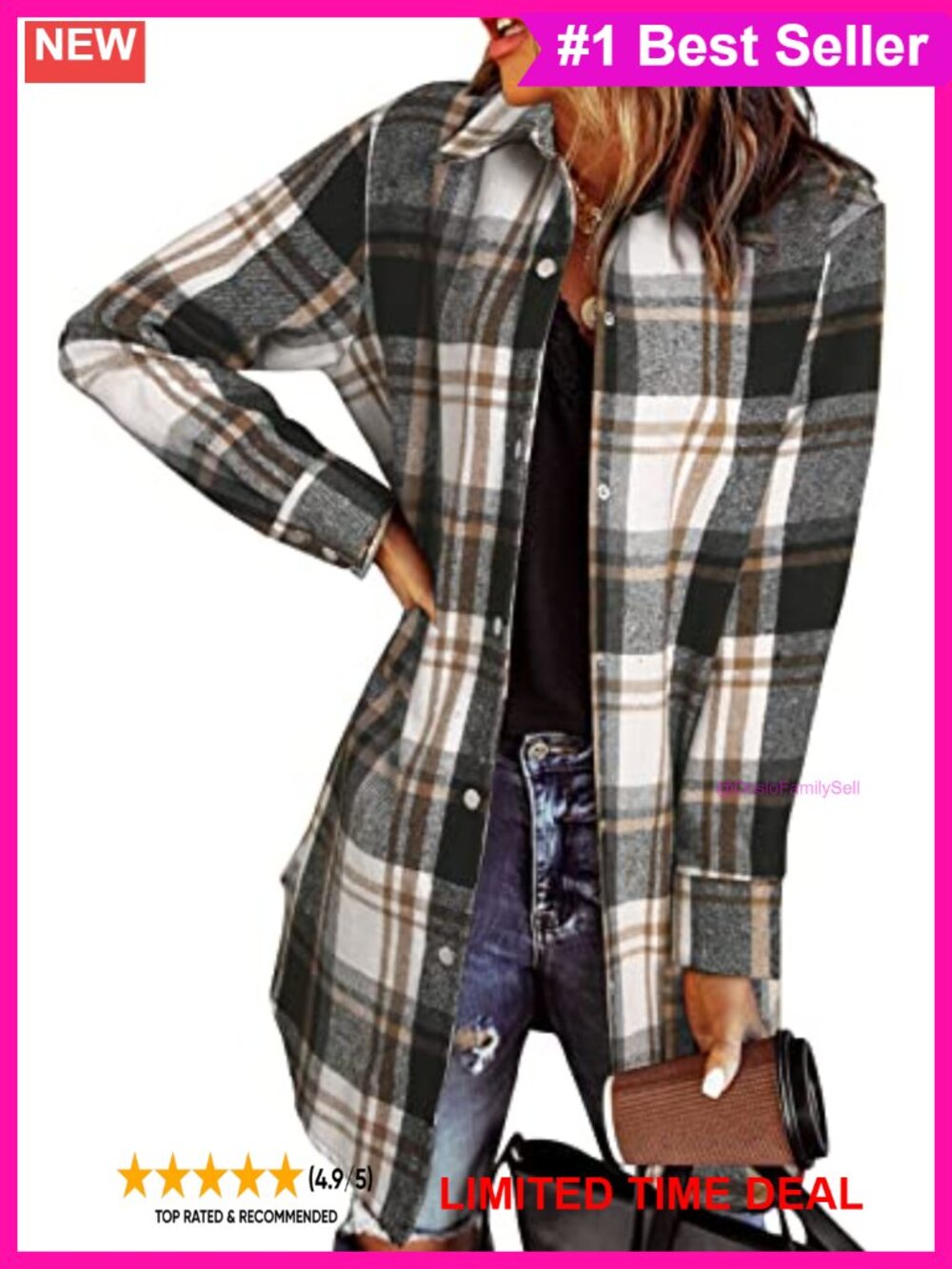 Womens Plaid Button Down Shacket Jacket Flannel Shirt Jacket
